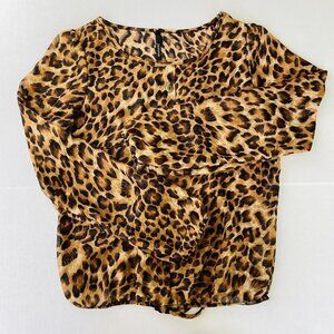 Jacaranda Tiger Print Blouse Size Medium‎ Gold Threading Lightweight Boho Chic